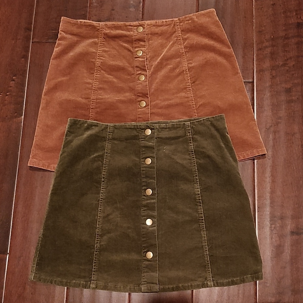 Corduroy button down skirts- together